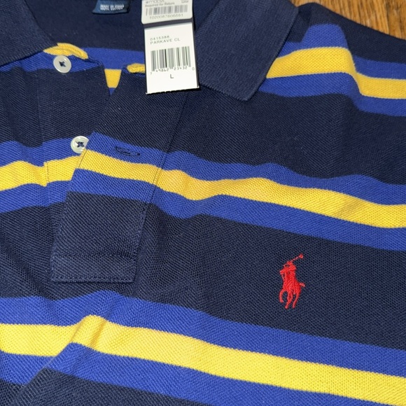 NWT polo Ralph Lauren vintage Navy yellow stripes rugby short sleeve polo cotton - Picture 3 of 4